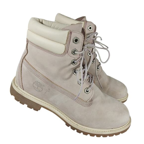 TIMBERLAND! PALEST DUSTY PINK GENUINE NUBUCK SUEDE LEATHER WORK BOOTS! SZ 8M - Picture 1 of 10